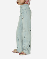 MARRKNULL Wmns Blue Embroidery Cutout Folds Jeans Blue Pants Denim MN24SS07101 BLUE