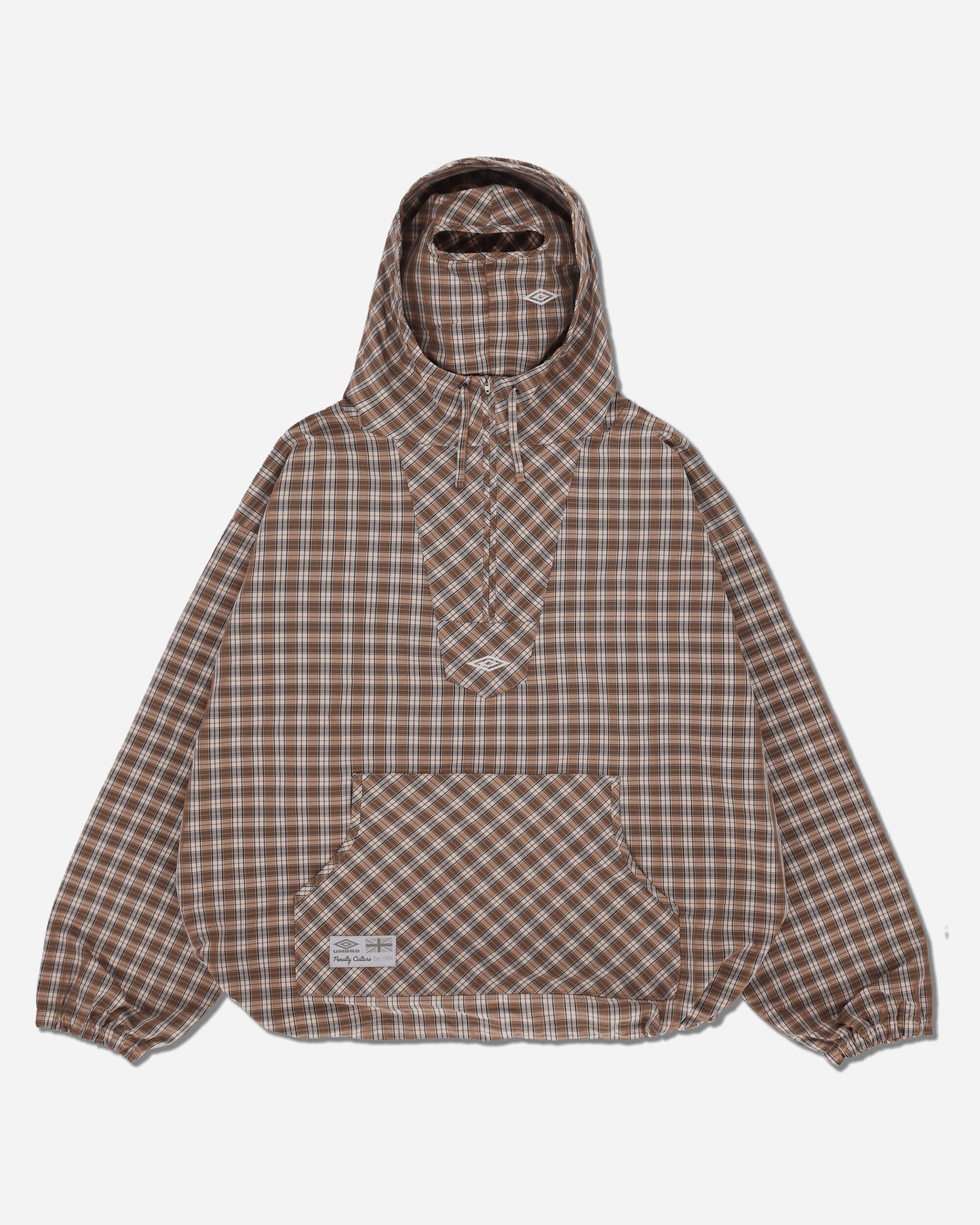 Umbro Masked Hood Plaid Shirt Brown Beige Shirts Overshirt UBMW039FA24 BRW0013