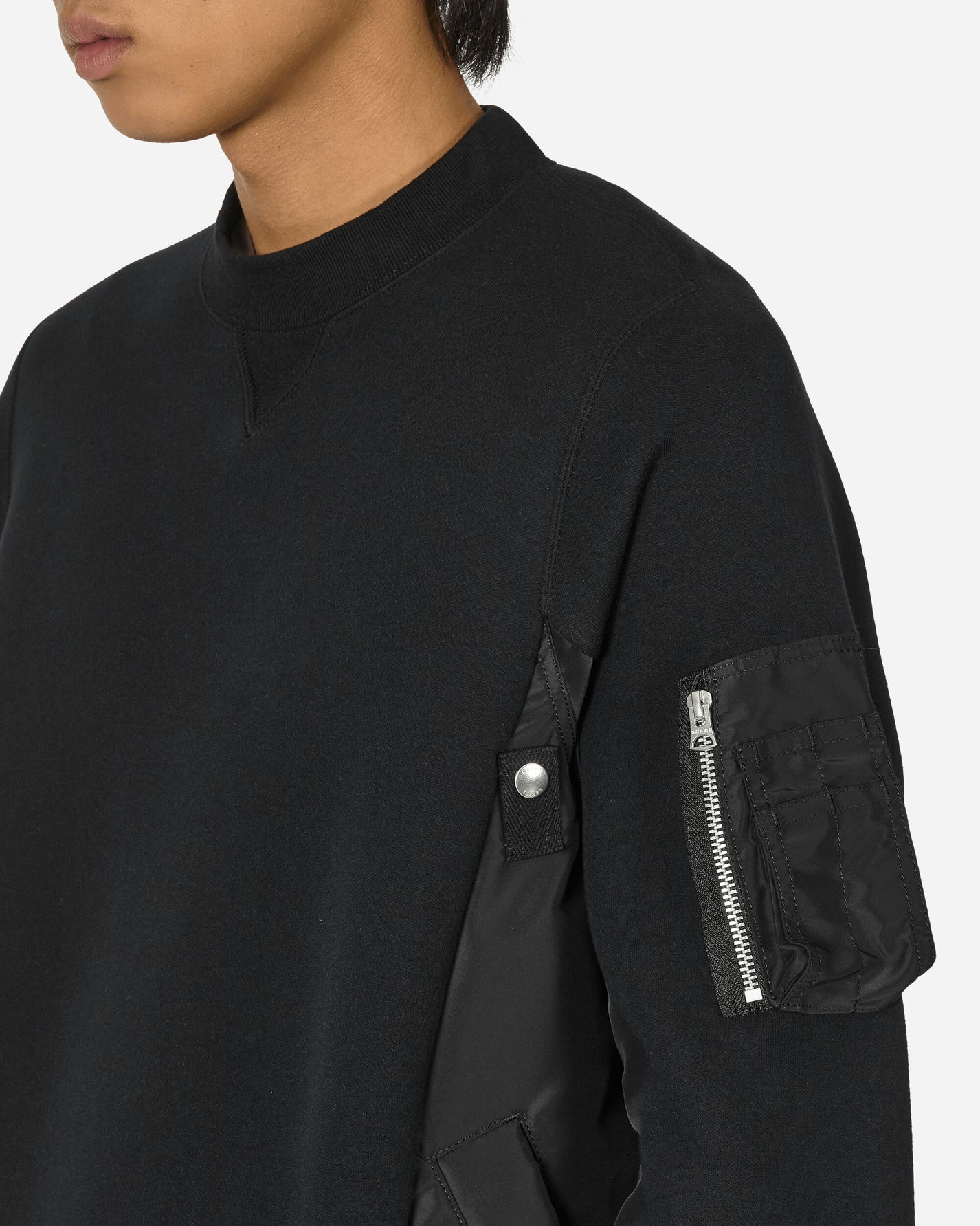 sacai Sponge Sweat X Nylon Twill Pullover Black/Black Sweatshirts Crewneck SCM-221  002