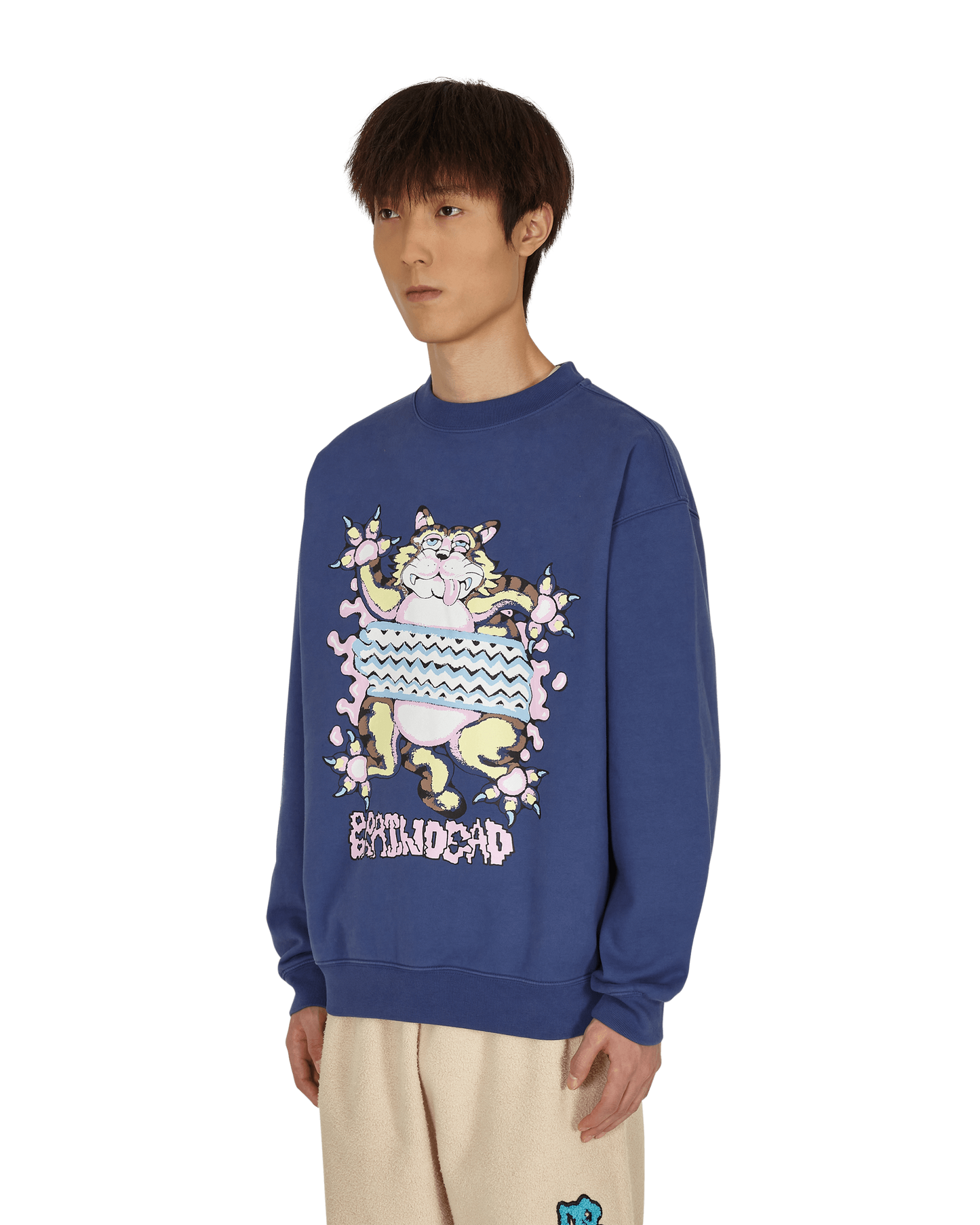 Brain Dead Relaxed Cat Crewneck Washed Navy Sweatshirts Crewneck BDF21T10001950 NY02